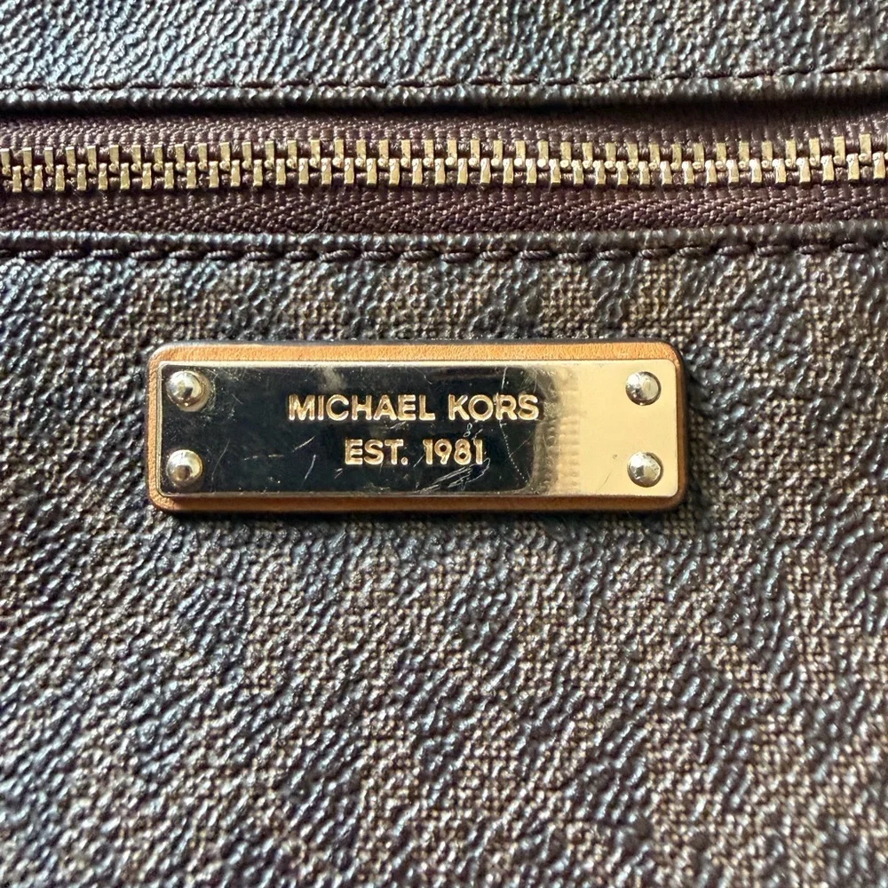 Michael Kors Brown Leather Clutch with Gold Details
